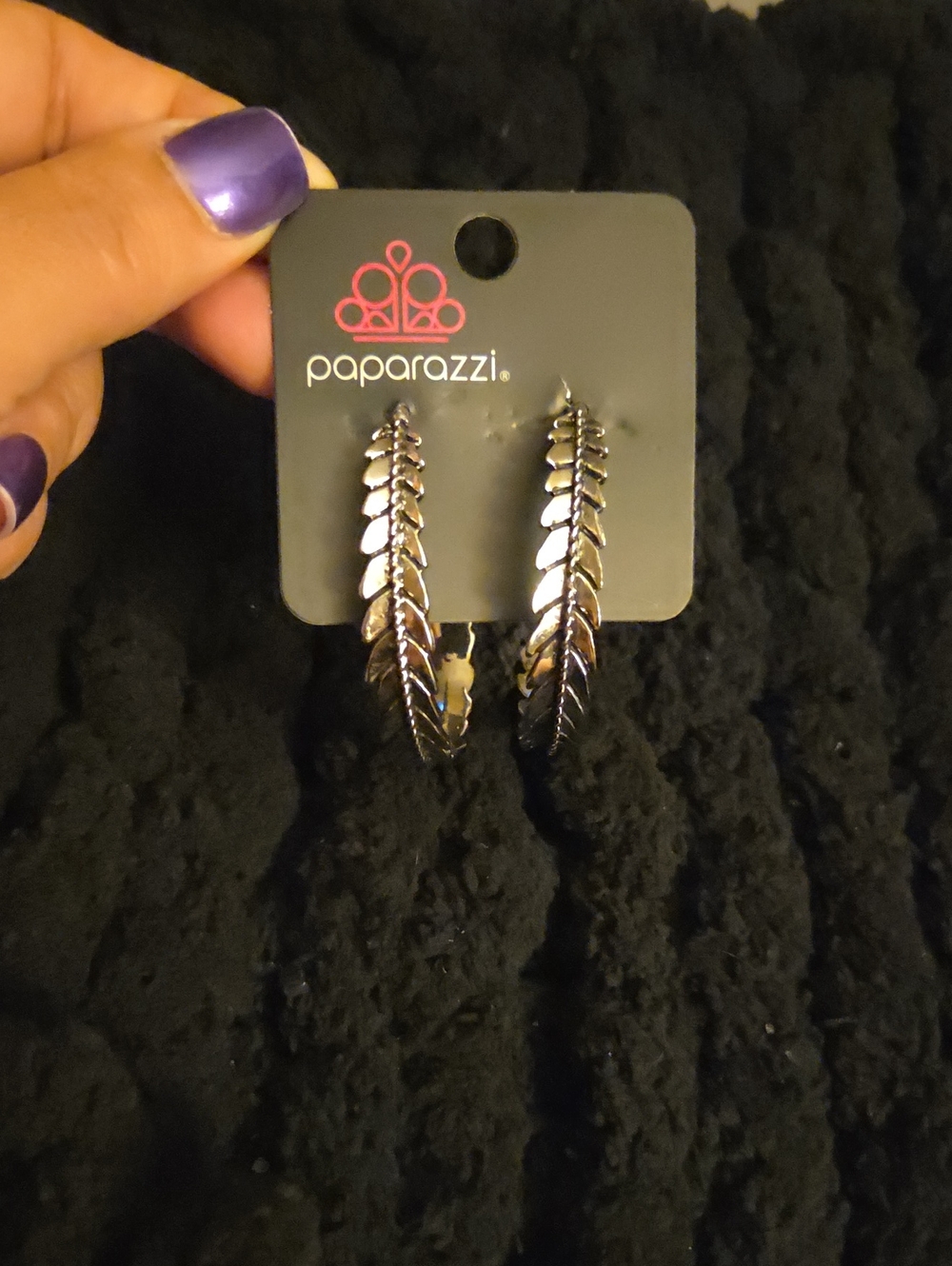 Paparazzi Silver Feathered Hoop Earrings
